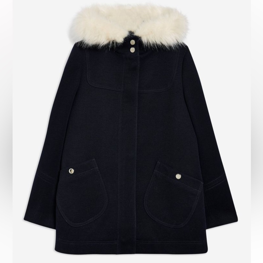 Navy coat with fur hood